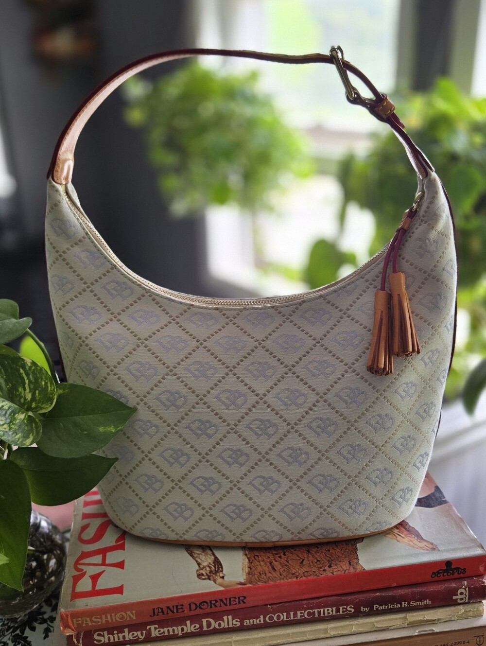 Vintage Dooney & Bourke DB Monogram Canvas Hobo Bag